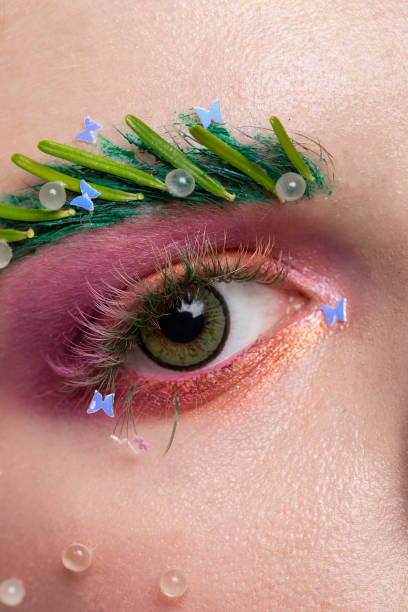 istock Eye And eyebrow with an unusual make-up. Eyebrow and eyelash extensions. 1253462213
