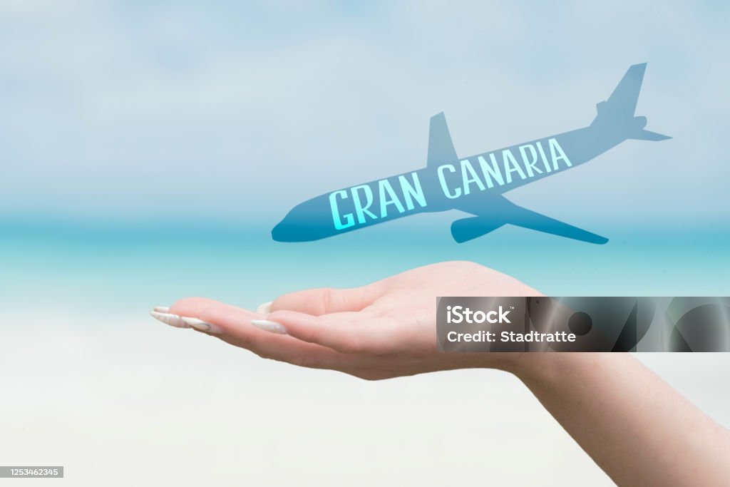 Holidays on the beach and plane to Gran Canaria Aerospace Industry Stock Photo