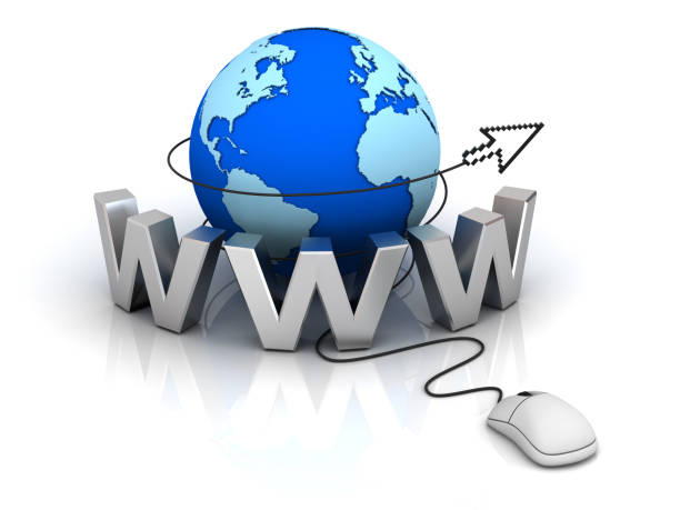 всемирная концепция веб-интернета земля глобус с компьютерной мышью и курсором изолированы на белом фоне - cursor hyperlink symbol computer mouse стоковые фото и изображения