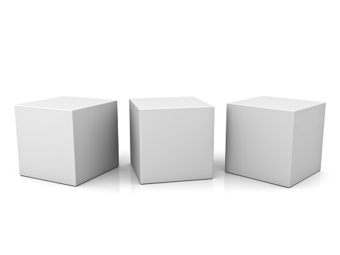 Blank 3d concept boxes isolated on white background with reflection