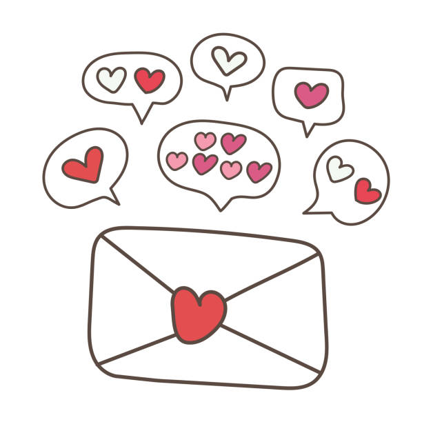 illustrazioni stock, clip art, cartoni animati e icone di tendenza di design degli elementi della lettera d'amore - envelope mail letter multi colored