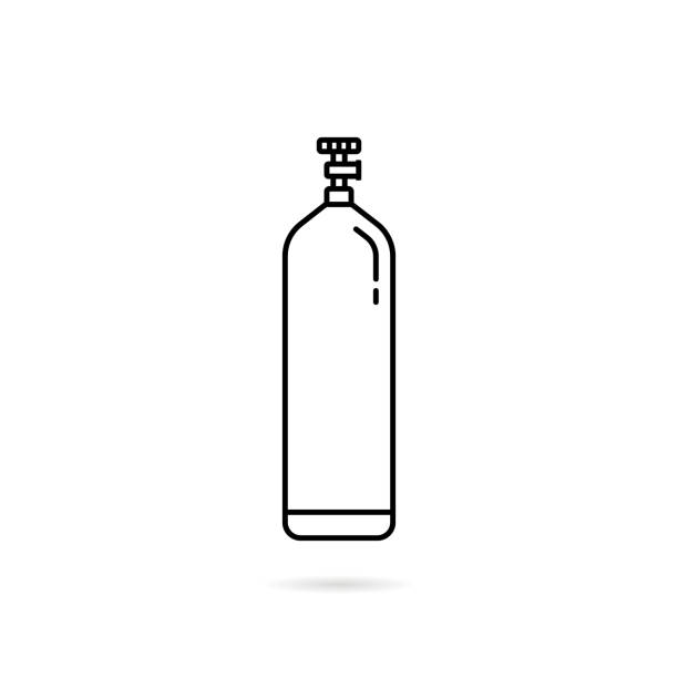 ilustrações de stock, clip art, desenhos animados e ícones de thin line gas cylinder icon - botija de gas