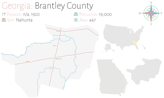 Ilustración de Mapa De En El Condado De Brantley y más Vectores