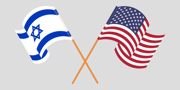 illustrations, cliparts, dessins animés et icônes de drapeaux croisés et ondulants d’israël et des etats-unis - flagged