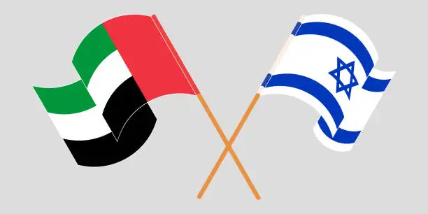 Vector illustration of Crossed and waving flags of Israel and the United Arab Emirates