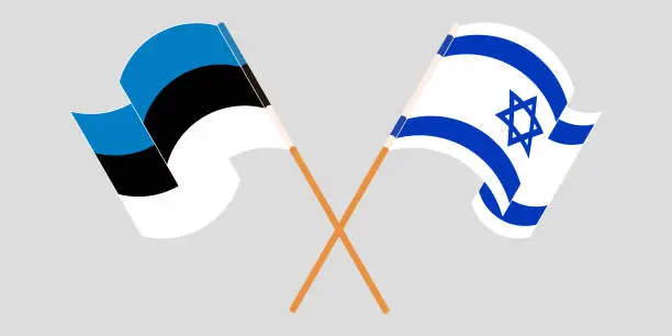Vector illustration of Crossed and waving flags of Israel and Estonia