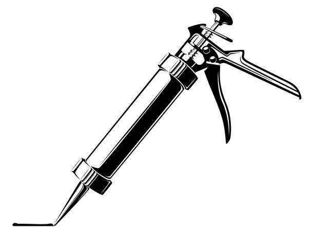 Sealant gun Sealant gun black and white illustration. Work equipment. silicon stock illustrations