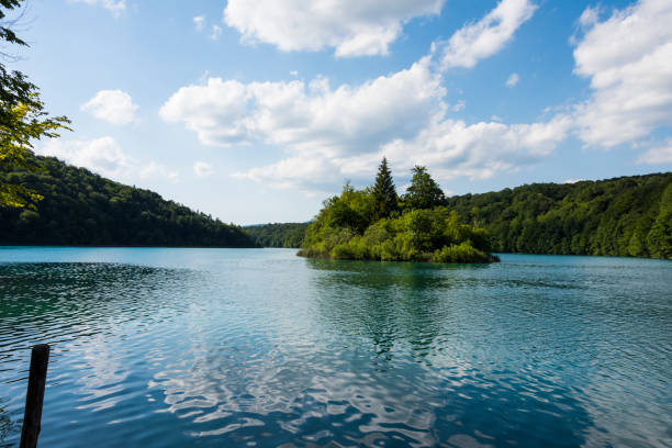 istock Wooden platform and lake landscape 1253471560
