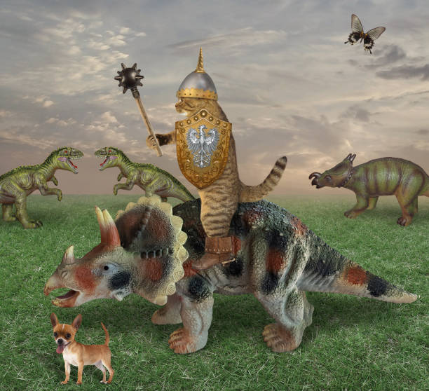 Cat with mace riding triceratops 3
