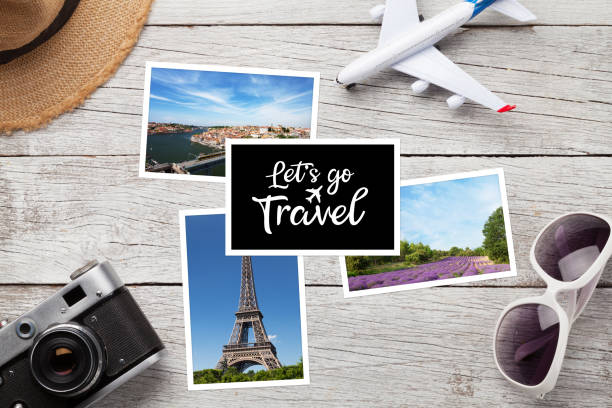istock Travel concept with vacation photos 1253485151
