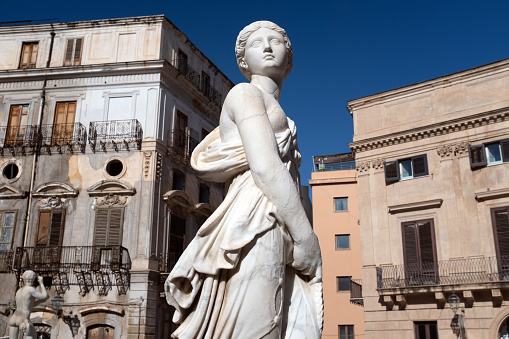 Ancient Roman or Greek goddess marble statue in Rome People's Square (19th century)