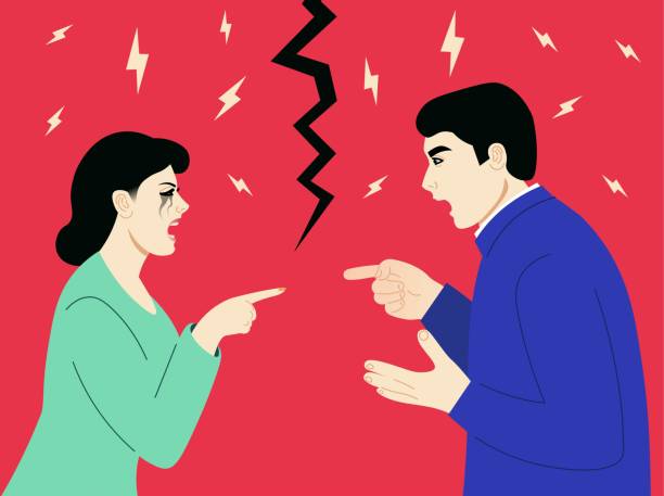 istock Man and woman having an argument.Another quarrel before the divorce. Flat vector illustration. 1253487929