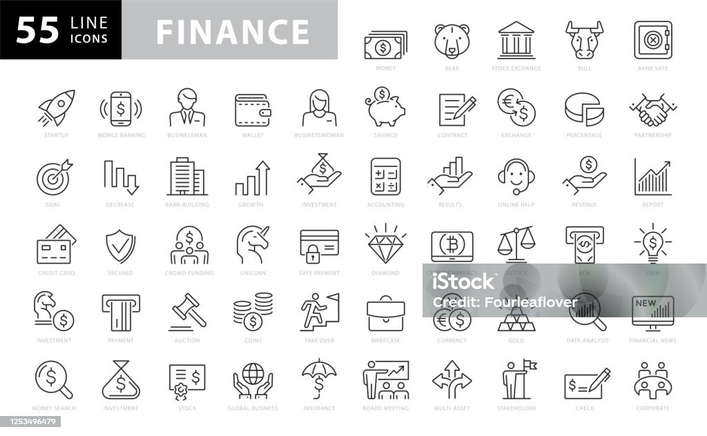 Finance and Investment Icons Collection - Royalty-free Símbolo de ícone arte vetorial