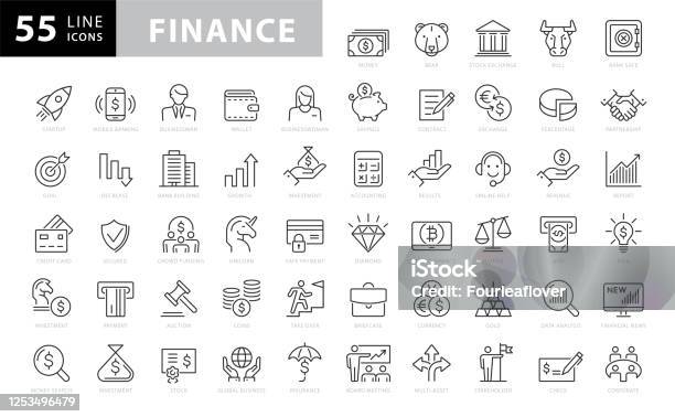 Insamling Av Finans Och Investeringsikoner-vektorgrafik och fler bilder på Ikon - Ikon, Företagande, Finansväsen