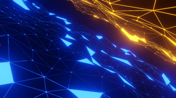 istock Abstract plexus blue and orange geometric shapes 1253496527