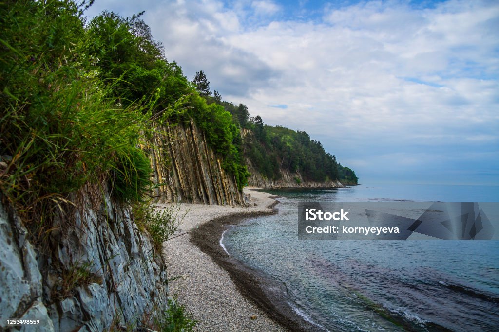 Black Sea Beautiful landscape at the Black Sea coast and Kiseleva rock. Tuapse, Krasnodar region, Russia Bay of Water Stock Photo Black Sea Beautiful landscape at the Black Sea coast and Kiseleva rock. Tuapse, Krasnodar region, Russia Bay of Water Stock Photo