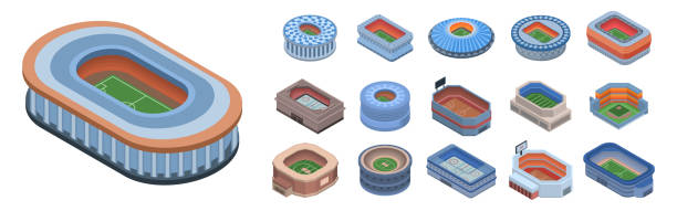 ilustrações de stock, clip art, desenhos animados e ícones de arena icon set, isometric style - amphitheater