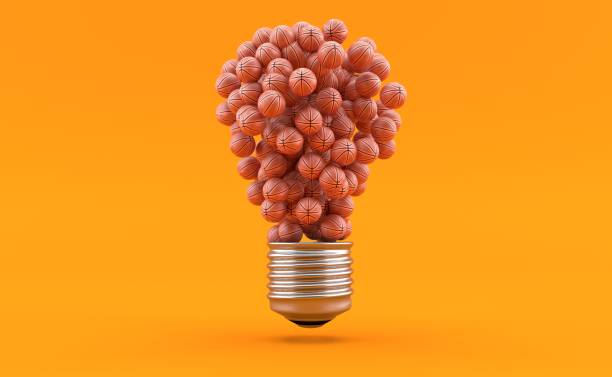Light bulb shape made of basketball balls
