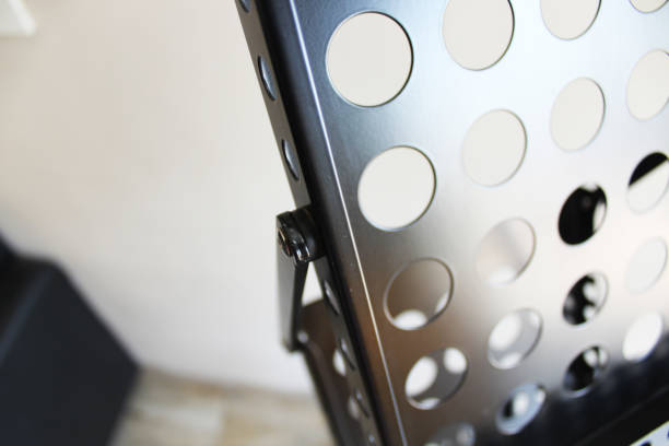 istock Black metal brochure stand with round hole 1253509024