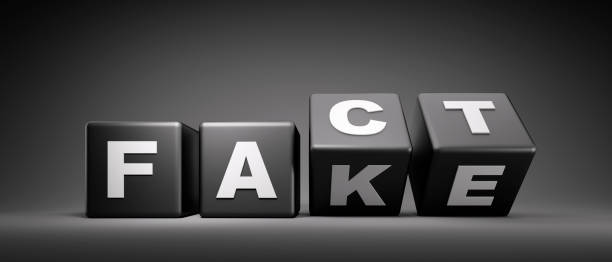 istock Wooden dice with the words fake fact 1253509129