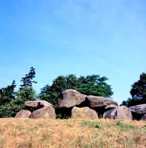 Prehistoric dolmen, Hunebed DXLI in Emmen, The Netherlands. A grave of about 5400 years old, build around 3400 BC