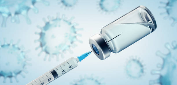 Vaccination or drug concept image with Coronavirus Covid-19 Vaccination or drug concept image with Coronavirus Covid-19 SARS-CoV-2 virus background ampoule photos stock pictures, royalty-free photos & images