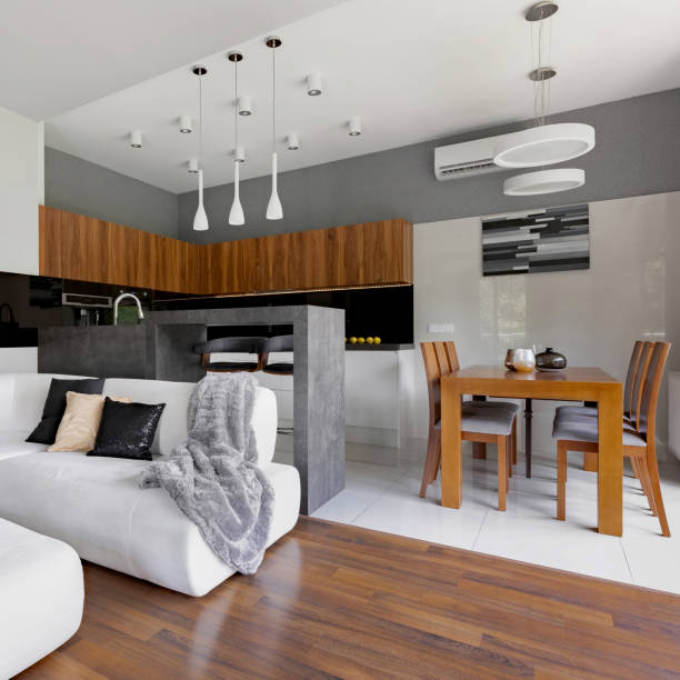 istock Modern apartment with wooden details 1253514122
