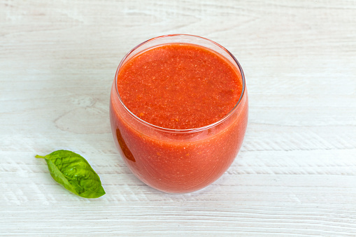 Simple traditional spanish tomato soup. View from above.