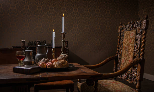tradycyjna holenderska historyczna scena stołu do salonu - c17 zdjęcia i obrazy z banku zdjęć