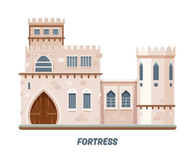 замок крепости или средневековые башни форта королевства - castle fort gate fantasy stock illustrations