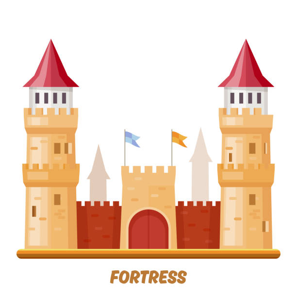 замок крепости, средневековый дворец с форт-башнями - castle fort gate fantasy stock illustrations