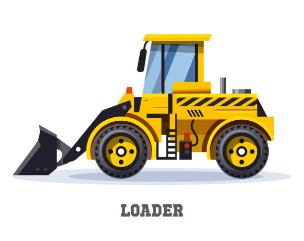 ciągnik ładowarkowy lub buldożer, ikona wektora - loading earth mover skidding construction equipment stock illustrations