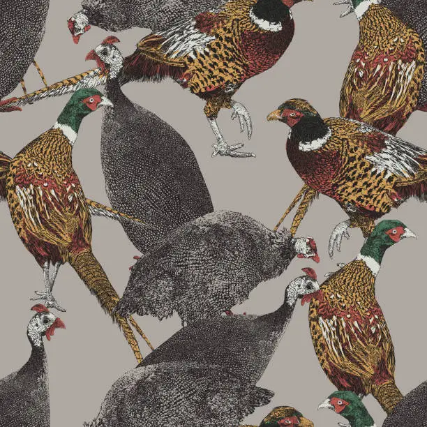 Vector illustration of Quail & Pheasant Bird Repeat Pattern
