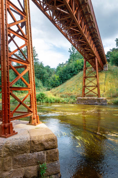 istock Old railroad bridge in Denmark by river Gudenaaen 1253523454