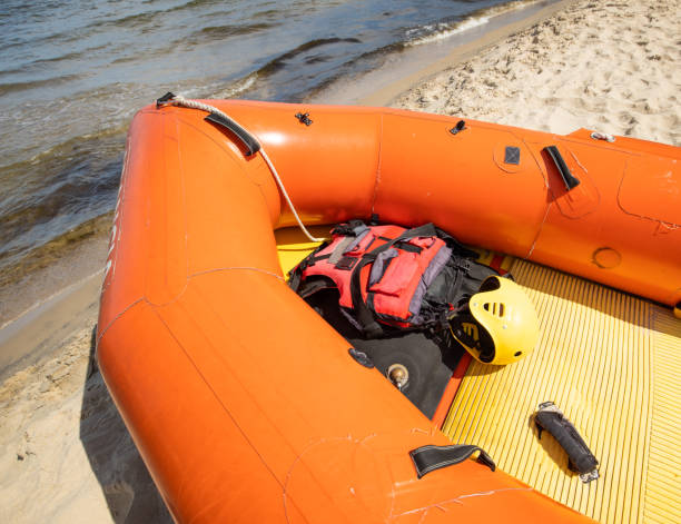 istock Rescue pontoon above water with equipment 1253524017
