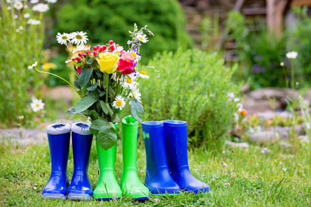 istock Rubber boots with beautiful flowers 1253527710