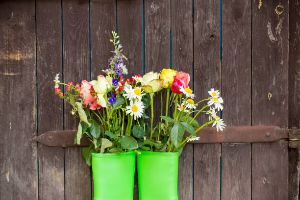 istock Rubber boots with beautiful flowers 1253527763