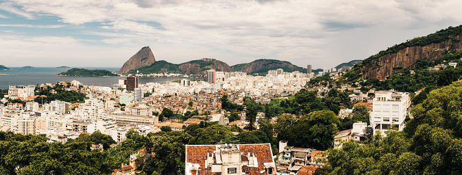 Cityscape panorama of Sugar Loaf Mountain view from Santa Teresa in Rio de Janeiro, Brazil