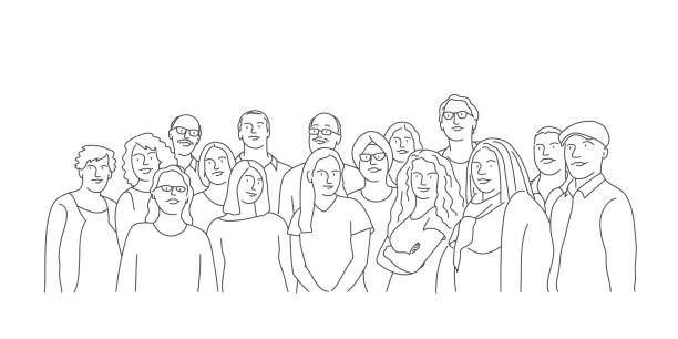 gruppe von menschen. teamarbeit. - people in a row group of people in a row togetherness stock-grafiken, -clipart, -cartoons und -symbole