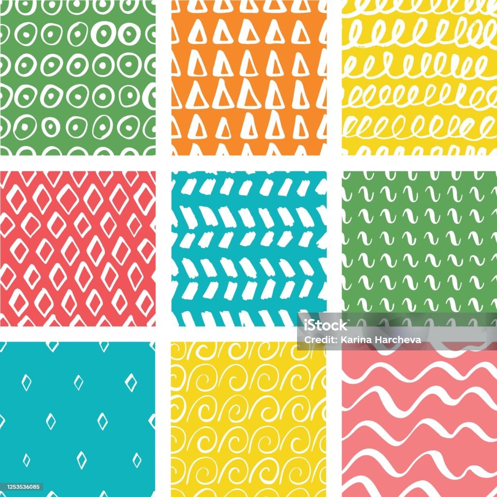Vector Seamless Pattern Pack Set Of Handdrawn Patterns Colored Stock ...