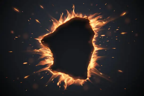 Vector illustration of Hole with explossive fire and spark effect