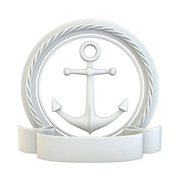 Photo of White anchor, ribbon and rope 3D