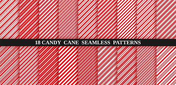 Candy cane red stripe seamless pattern. Vector. Christmas candycane background. Red wrapping paper. Set of holiday textures. Peppermint caramel diagonal print. Classic winter illustration.