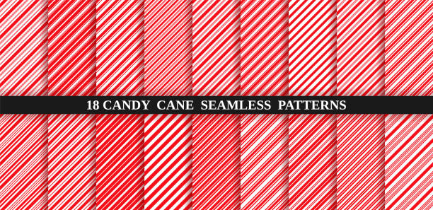 Candy cane stripe seamless pattern. Christmas texture. Vector illustration. Candy cane red stripe seamless pattern. Vector. Christmas candycane background. Red wrapping paper. Set of holiday textures. Peppermint caramel diagonal print. Classic winter illustration. candy cane stock illustrations