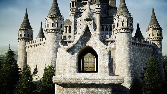 Old Fairytale Castle On The Hill Aerial View 3d Rendering Stock Photo ...