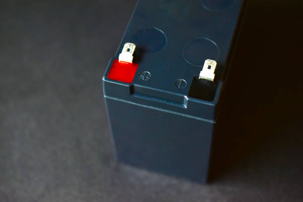 Lead battery from an uninterruptible power supply on a black background