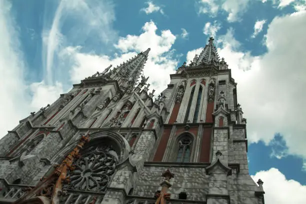 Photo of Church against the sky. The building is beautiful Christian. Stock photophone