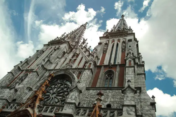 Photo of Church against the sky. The building is beautiful Christian. Stock photophone