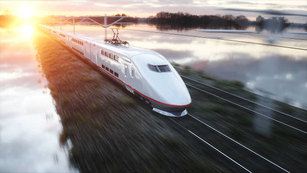 istock Electric passenger train. Very fast driving. journey and travel concept. 3d rendering. 1253549015