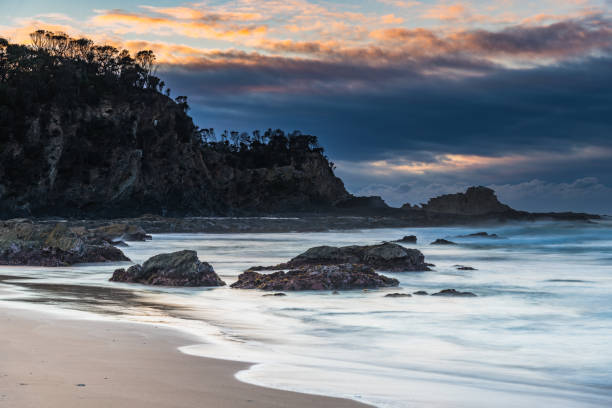 istock Sunrise seascape and low cloud bank 1253554005